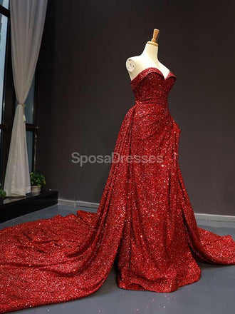 Sweetheart Red Sequin Sparkly Long Evening Prom Dresses, Evening Party Prom Dresses, 12231
