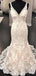Vestidos de novia de sirena de encaje con cuello en V sin espalda sexy en línea, vestidos de novia baratos, WD636