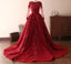 Cordón de mangas largo vestidos de la fiesta de promoción de la tarde rojo oscuro, 16 vestidos dulces de encargo baratos, 18533