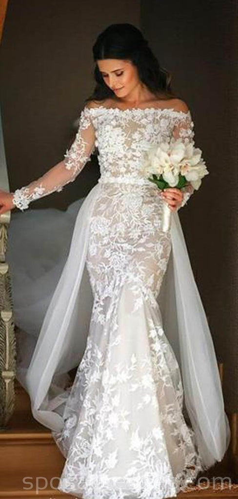 Sirena del cordón de mangas larga trajes de novia baratos vestidos nupciales en línea, baratos, WD541
