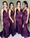 Púrpura Laterales de la abertura de Sirena Barato en el Largo Vestidos de Dama de honor en Línea, WG285