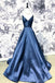 Simple Navy Blue Cheap Long Evening Prom Dresses, Cheap Custom Party Prom Dresses, 18584