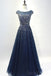 Cap Mangas azul marino tul cuenta largo noche vestidos de fiesta, barato personalizado fiesta vestidos de fiesta, 18586