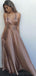 Sexy Backless Evening Prom Dresses, Long Brown Simple  Party Prom Dress, Custom Long Prom Dresses, Cheap Formal Prom Dresses, 17120