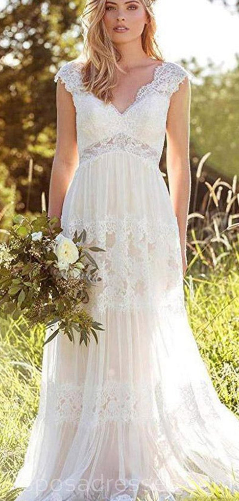Dos nu Cap manches dentelle robes de mariée pas cher en ligne, robes de mariée pas cher, WD526