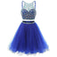 Sexy Two Pieces Royal Blue Beaded Tulle Homecoming Prom Dresses, Affordable Short Party Prom Sweet 16 Dresses, Perfect Homecoming Cocktail Dresses, CM352