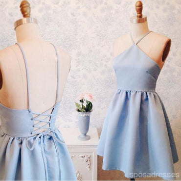 Halter Simple Cute Cheap Blue Homecoming Dresses 2018, CM433
