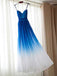Chiffon Blue Ombre Spaghetti Straps Vestidos de fiesta largos y baratos por la noche, Sweet16 Vestidos, 18392