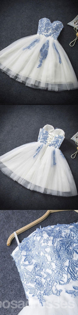Escote del amor vestidos de la fiesta de promoción de regreso del cordón azules, 16 vestidos dulces baratos, CM353
