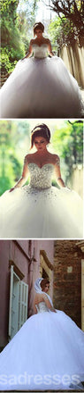 Gorgeous Illusion Long Sleeve Beaded Rhinestone Lace Up Ball Gown Wedding Dress, WD0200