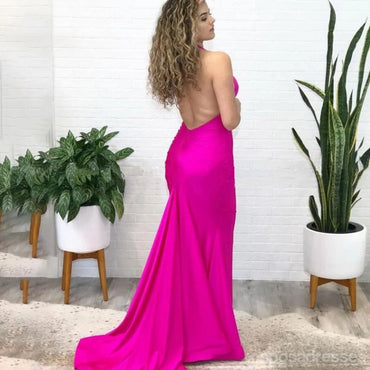 Hot Pink Mermaid Halter Backless Cheap Long Bridesmaid Dresses Online,WG1209