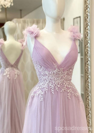 Cute Pink A-line V-neck Cheap Maxi Long Prom Dresses Online,13238