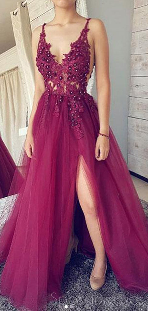 Sexy Backless V Neck See Through Long Evening Prom Dresses, Cheap Custom Sweet 16 Dresses, 18449