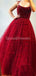 Correas de espagueti rojo oscuro Volantes con cuentas Vestidos de fiesta de noche, Vestidos de fiesta de noche, 12279