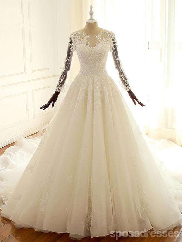 Fuera del hombro Vestidos de novia de boda baratos de una línea de encaje largos y personalizados baratos, WD299