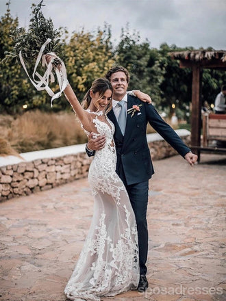 Long Sleeves Backless Lace Mermaid Wedding Dresses Online, Cheap Bridal Dresses, WD627