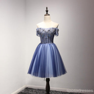 Off Shoulder Short Sleeve See Through Homecoming Prom Dresses, Affordable Short Party Corset Back Prom Dresses, Perfect Homecoming Dresses, CM222