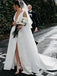 Simple V-Neck A-line Side Slit vestidos de novia baratos en línea, baratos vestidos de novia únicos, WD605
