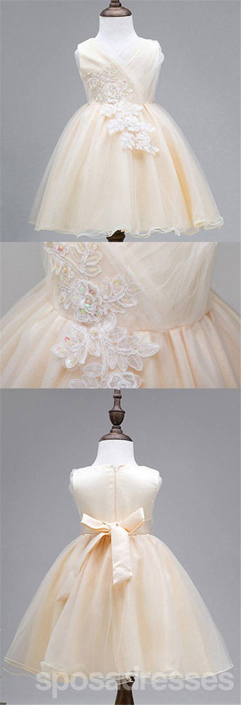 De encaje de Tul Lindos Vestidos de Flores Niña, Encantadora Asequible de Raso Superior de la Niña de Vestidos, FG035