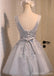 V escote dos correas cordón gris vestidos de la fiesta de promoción de regreso adornados con cuentas, vestidos de la fiesta de promoción del partido cortos económicos, vestidos de regreso perfectos, CM288