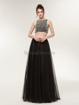 Two Pieces Black Tulle Evening Prom Dresses, Evening Party Prom Dresses, 12023