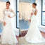 Vestidos de fiesta atractivos de la boda de la sirena del cordón blanco de la manga larga Backless del cuello redondo, WD0023