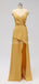 Correas de espagueti con abertura lateral naranja Vestidos de dama de honor baratos y largos en línea, WG602