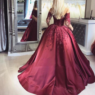 Off Shoulder 1/2 Long Sleeve A line Red Evening Prom Dresses, Popular 2018 Party Prom Dresses, Custom Long Prom Dresses, Cheap Formal Prom Dresses, 17211