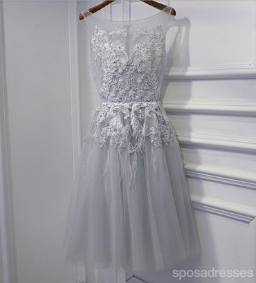Gray Lace Beaded Homecoming Prom Dresses, Affordable Short Party Prom Dresses, Perfect Homecoming Dresses, CM262