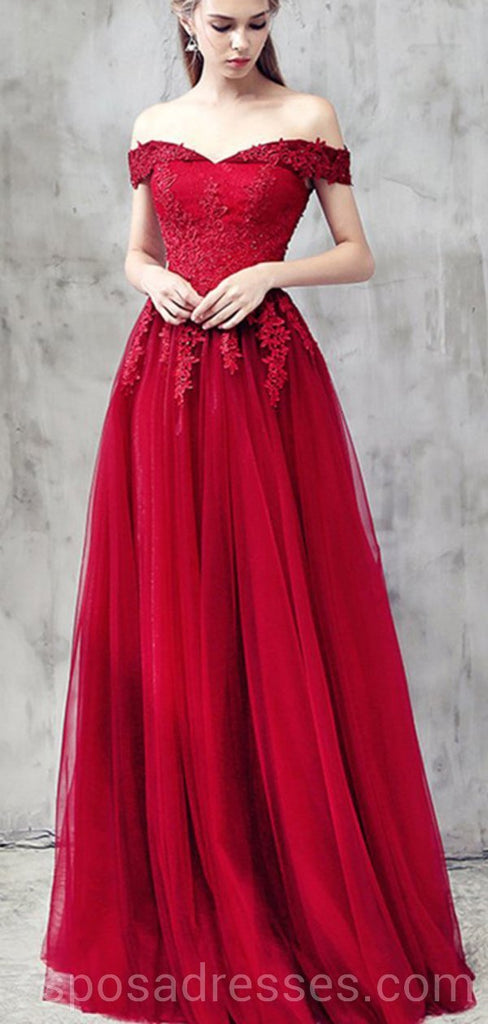 Fuera del hombro Vestidos de fiesta largos de noche baratos rojos, Vestidos de fiesta personalizados de fiesta baratos, 18583