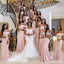Blush Pink Off Shoulder Mismatched Mermaid Bridesmaid Dresses Online, WG658