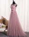 Dusty Pink Open Back Cap Sleeve Custom Long Evening Prom Dresses, 17722