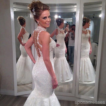 Lace Halter Mermaid Wedding Dresses,  Sexy Backless Custom Wedding Gowns, Affordable Bridal Dresses, 17105