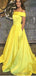 De hombro vestidos de la fiesta de promoción de la tarde largos baratos amarillos, vestidos de la fiesta de promoción del partido de la tarde, 12157