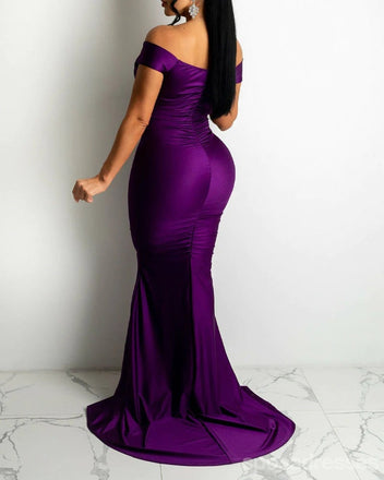 Sexy Purple Mermaid Off Shoulder V-neck Cheap Long Bridesmaid Dresses,WG1586