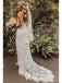 Correas espaguetis Vestidos de novia de sirena de encaje en línea, Vestidos de novia de playa baratos, WD477
