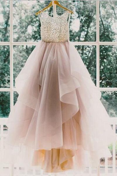 Un Escote de la Pala de la línea Trajes de novia de Organza, 2.017 Vestidos de Boda de Encargo Largos, Vestidos Nupciales Económicos, 17115