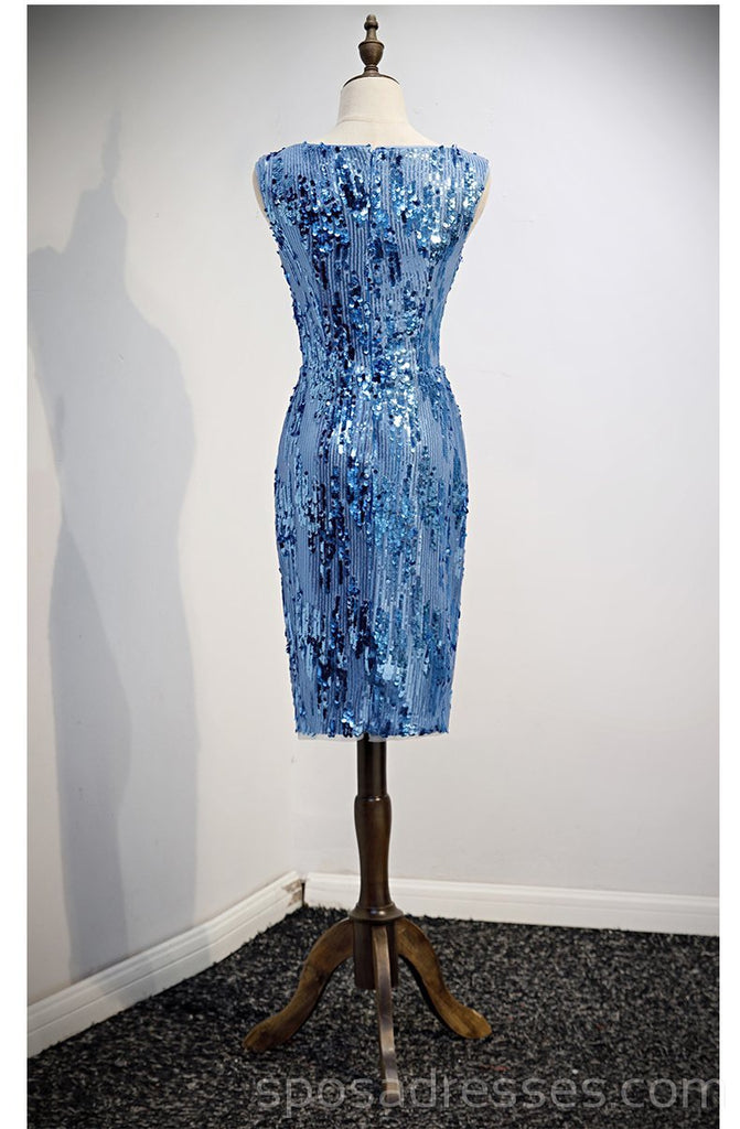 Scoop Mermaid Blue Sparkly Sequin Homecoming Dresses en línea, vestidos de baile cortos baratos, CM756