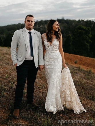 Sexy V Neck Lace Mermaid Wedding Dresses Online, Cheap Bridal Dresses, WD630