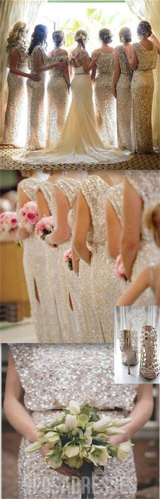 Popular brillante Bling lentejuelas largo en venta vestidos de invitados de boda Formal encantador vestidos de dama de honor, WG29