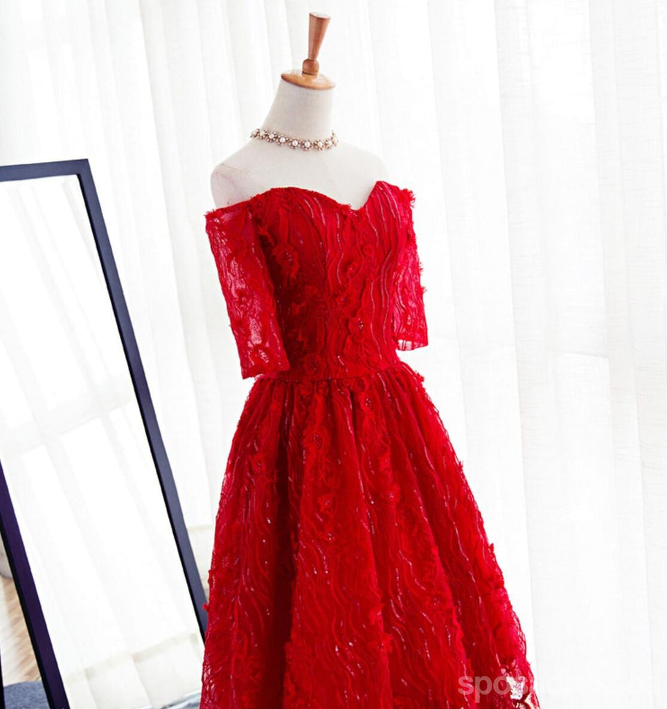 Vestidos de baile de bienvenida con encaje rojo de manga larga, vestidos de baile de fiesta corto asequibles, vestidos perfectos de bienvenida a casa, CM266