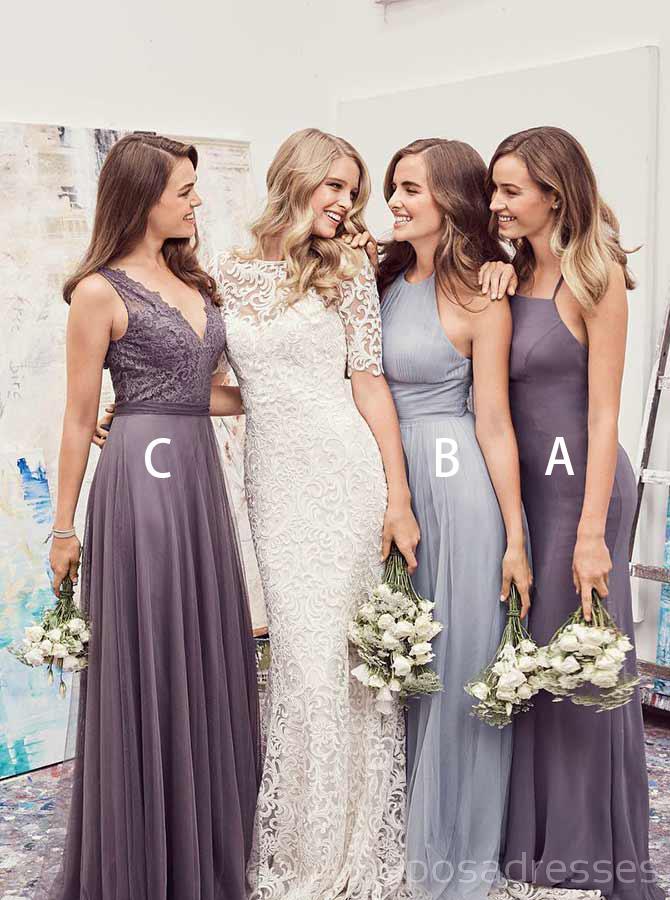 Vestidos de dama de honor baratos y largos hechos a medida de gasa en línea, WG320