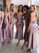 Spahgetti Correas de Polvo Púrpura de la Longitud del Té Baratos a la medida Vestidos de Dama de honor en Línea, WG270