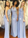 Vestidos de dama de honor baratos de gasa larga azul polvoriento mal combinados en línea, WG279
