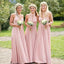 Vestidos de dama de honor largos baratos de Blush Pink Chiffon en línea, WG332