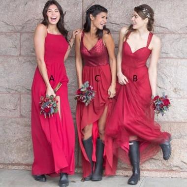 Fucsia Vestidos de dama de honor largos baratos por encargo mal combinados en línea, WG336