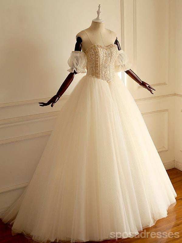 Fuera del hombro con cuentas una línea de encaje largos vestidos de novia de boda baratos personalizados, WD302