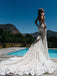 Vestidos de novia baratos de sirena de encaje con cuello en V en línea, vestidos de novia de encaje baratos, WD478