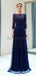 Vestidos de fiesta de noche con cuentas de encaje de manga larga azul marino, vestidos de fiesta de noche, 12052