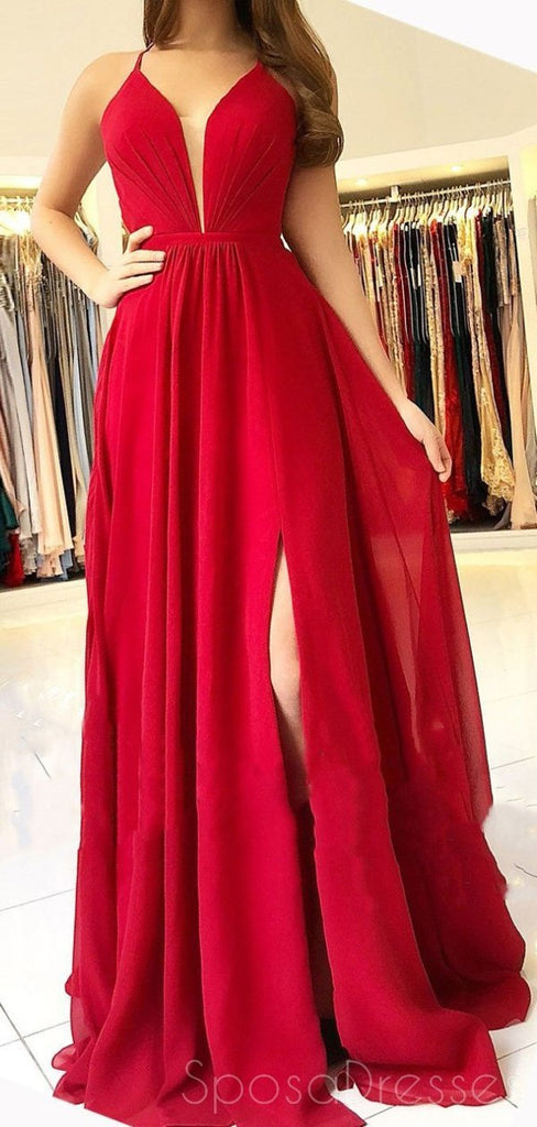 Vestidos de fiesta largos de noche con aberturas laterales y espalda descubierta de color rojo brillante sexy, vestidos baratos de Sweet 16, 18358
